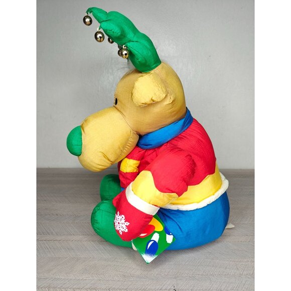 Vintage Christmas Reindeer Puffalump Nylon Plush With Bells 18" New With Tags - Picture 9 of 9